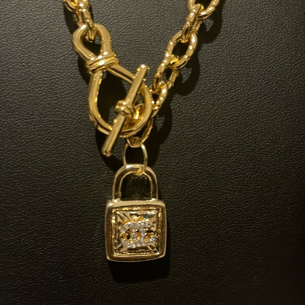 Vintage Authentic Chanel lock w Crystals $3500 on Gorgeous 18k Gold plated chain